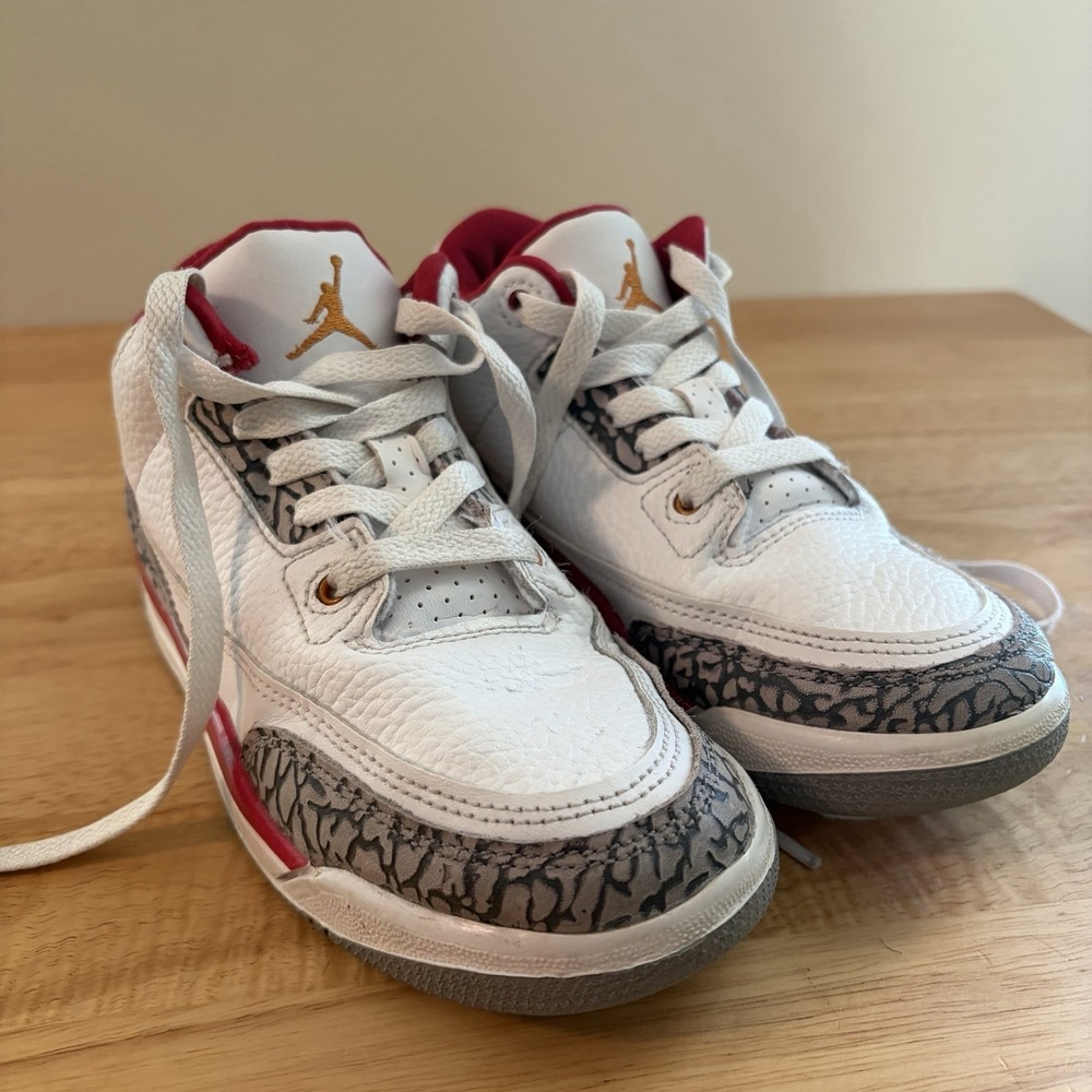 Nike Air Jordan 3 Retro Shoes Kids Size 1Y  White Cardinal Red‎ AJ3 429487-126